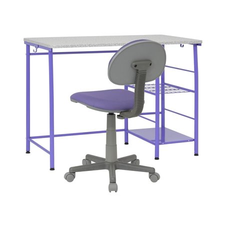 KD ETAGERE Study Zone II Student Desk & Task Chair Set, Purple & Spatter Gray - 2 Piece KD2660996